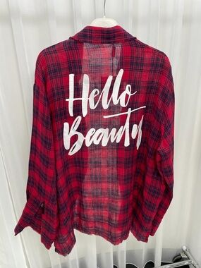 Red Plaid Button-Up Shirt